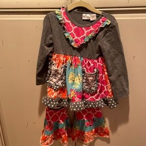 Dash of Glitter Peplum Shirt and Flare Pant Set